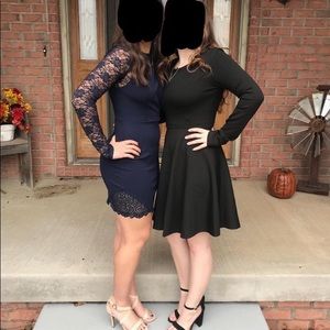 Navy Blue Dress with Lace Sleeves